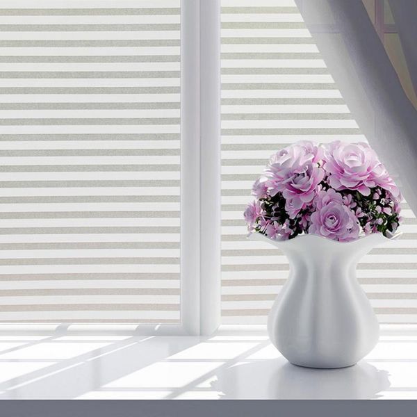

window stickers fashion self-adhesive film frosted white stripe glass sliding door bath shutters 45*100/60*200cm