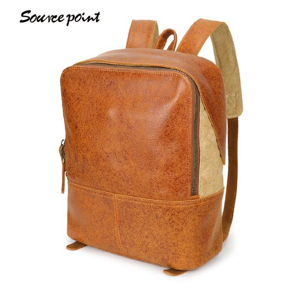 

backpack yuandian men's leather bag student's shoulder retro women's