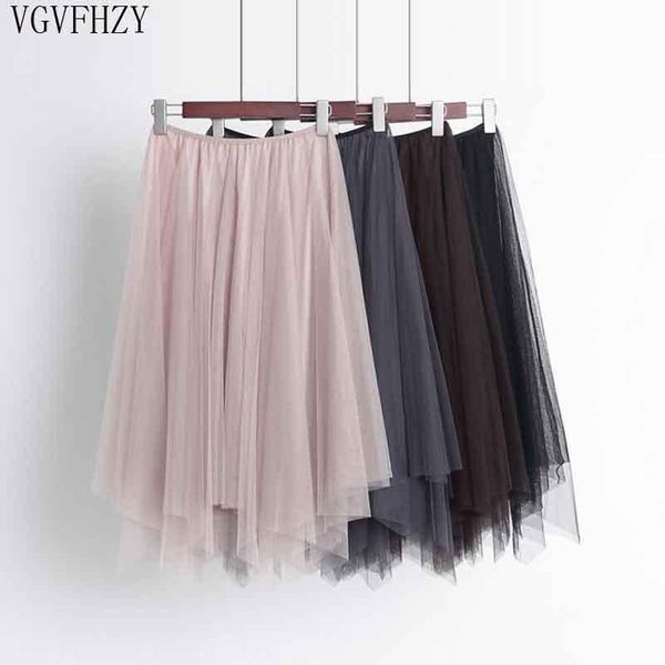 

skirts 2021 autumn winter vintage womens elastic high waist tulle mesh skirt long pleated tutu female jupe longue ly1347, Black