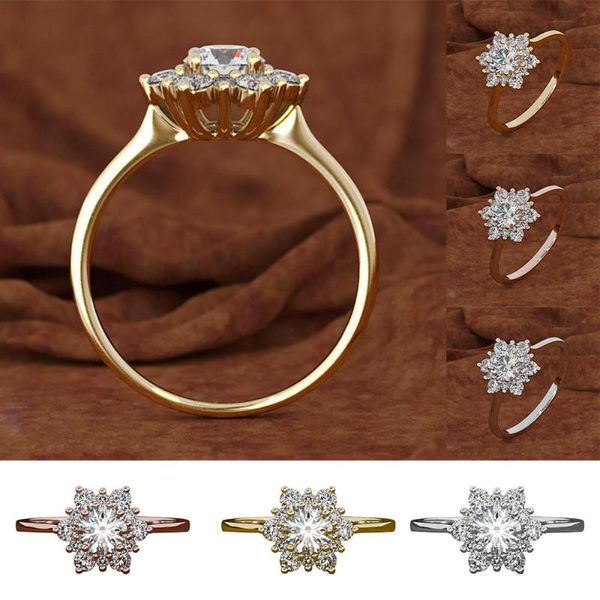 

wedding rings 2021 s women's creative snowflake zircon ring band jewelry gift wholesale, Slivery;golden