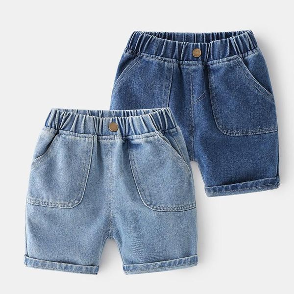 

trousers 2021 kids summer denim shorts baby boys fashion solid with pockets children casual jeans short pants, Blue