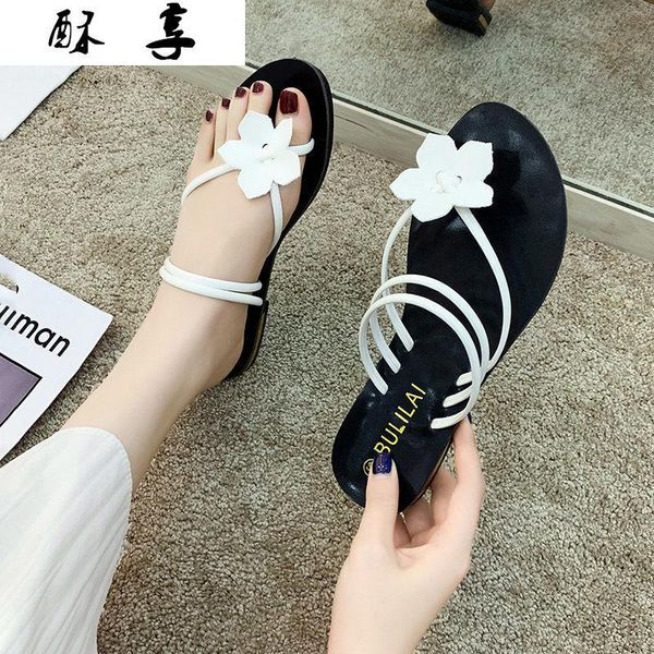 

slippers 2021 summer women fashion outdoor beach casual sandals shoes retro set toe flowers slipper for woman zapatos de mujer, Black