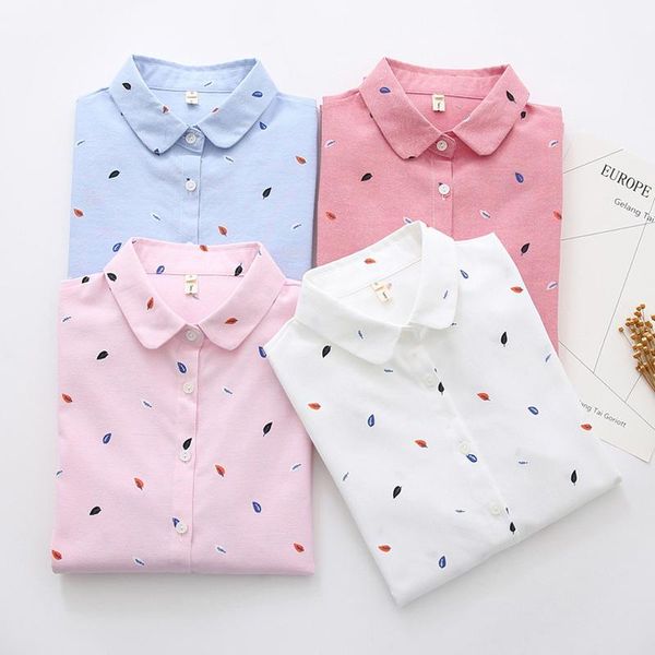 

women's blouses & shirts dioufond brand printed women 2021 summer long sleeve blouse good quality cotton white blusa