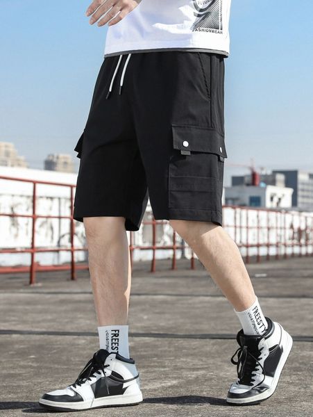 

men drawstring waist cargo shorts g0xp#, Black