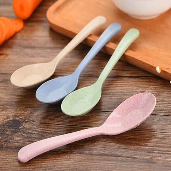 

spoons 12pcs eco-friendly wheat straw colourful soup spoon for toddler kids self feeding plastic (assorted color)