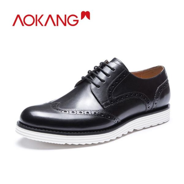 

dress shoes aokang arrival men leather genuine man brogue comfortable, Black