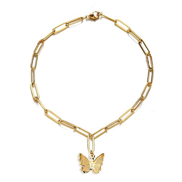 

charm bracelets stainless steel paperclip chain minimalist butterfly bracelet for woman girls animal cute jewelry girlfriend gift, Golden;silver