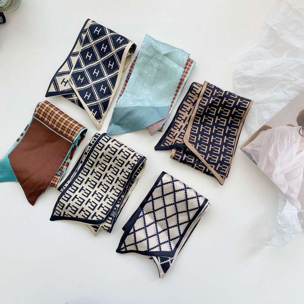 

designer spring and summer new silk small strip women's versatile foreign style fashion thin narrow hairband ribbon long scarf, Blue;black