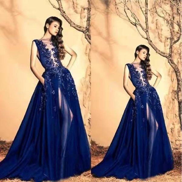 

party dresses prom gown a line evening dress sleeveless beaded applique bateau none train thigh-high slits tulle ball custom, White;black