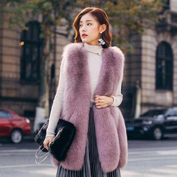 

women's fur & faux vest european american 2021 jacket mid length especially female teddy y2k fluffy winter coats poncho, Black
