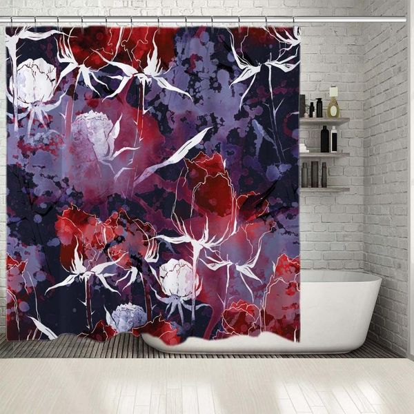 

shower curtains curtain roses watercolor paint splashes fading flowers creative artwork printed white red blue