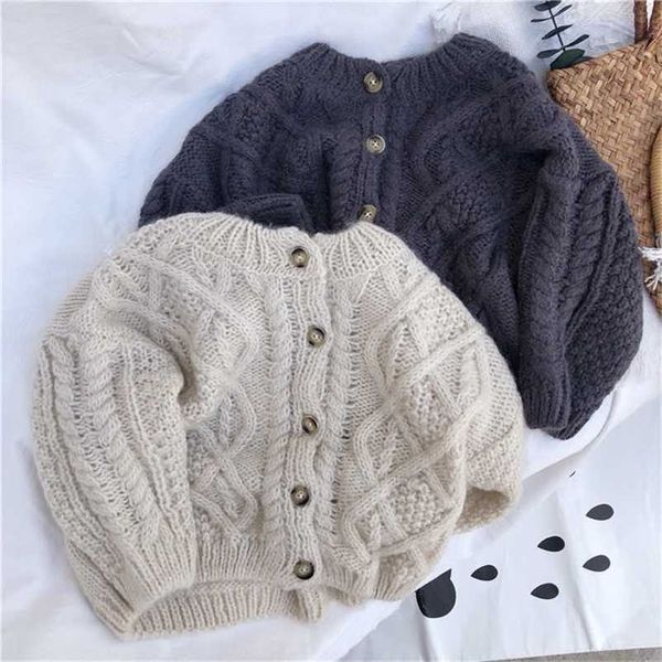 

boys and girls spring and autumn sweater baby kids knit cardigan sweater clothes korean styletwist shape girls clothing 211106, Blue