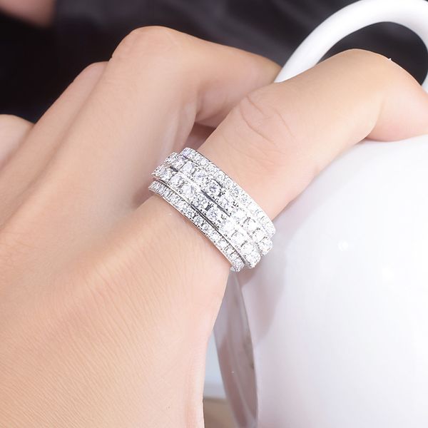 

mossan stone ring men's 18k white gold europe and america shining luxury star running ring men's ring plate finger, Silver