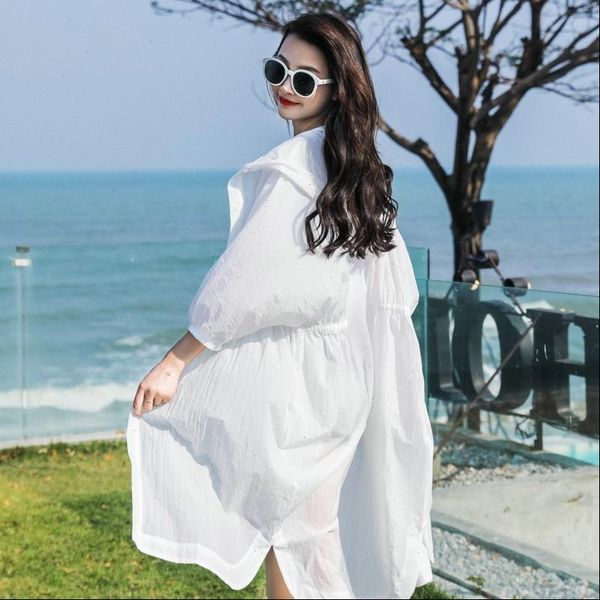 

new 2021 summer hooded blouse long women sunscreen blouses lady batwing sleeve loose shirt beach shirts clothing blusas, White
