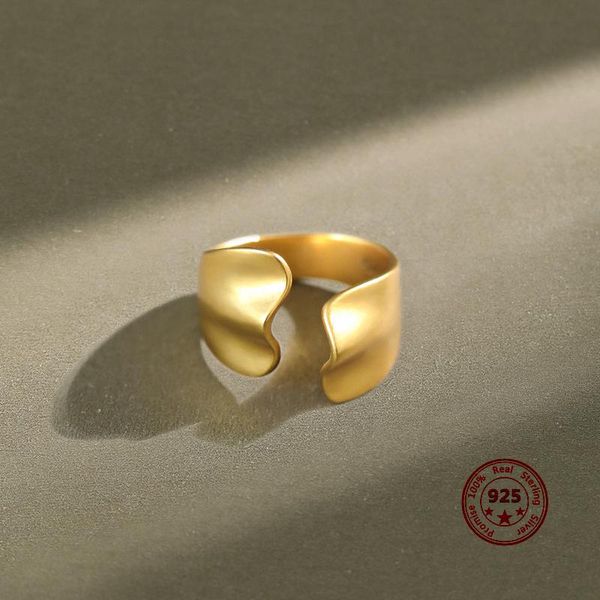 

cluster rings 2021 korean version s925 sterling silver ring irregular opening type wild ins simple female jewelry, Golden;silver
