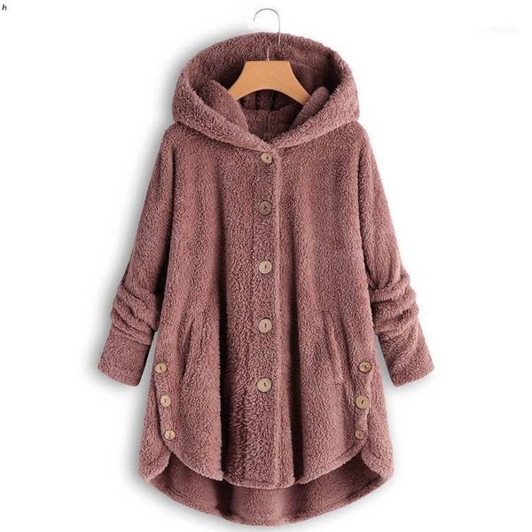 

women's jackets 2021 fashion parkas plus size s-5xl women coat button fluffy tail hooded pullover loose sweater oversize coats warm ou, Black;brown