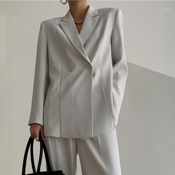 

women's suits & blazers [ewq] korea chic trendy women temperament simple lapel double-breasted loose fashion long-sleeved blazer autumn, White;black
