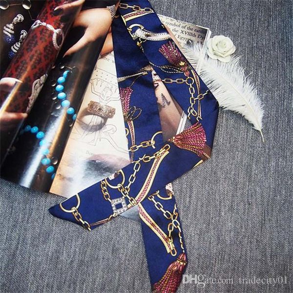 

bandanas version of the ladies scarf printing silk scarf tied bag handle small ribbon scarf headscarf many color choose, Blue;gray
