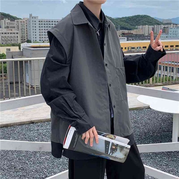 

mai spring autumn simple ins sleeveless men's korean loose casual student half sleeve vest shirt2021, White;black