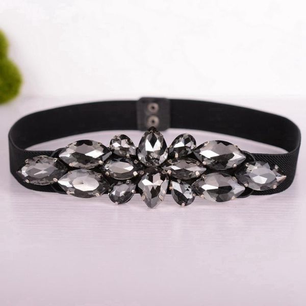 

belts vintage crystal flower belt for women high waist elastic skinny waistband corset cinch lady pas damski, Black;brown