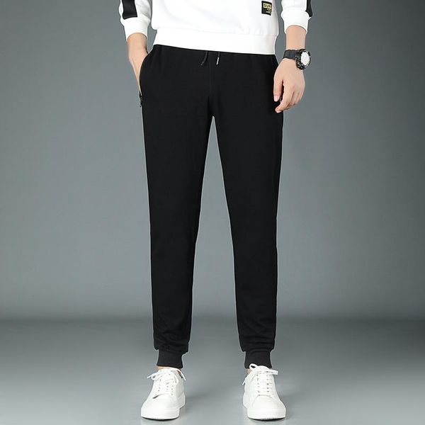 

men's pants brand casual fashion jogging elastic strappy men sweat with zipper pockets sport track trousers clothing, Black