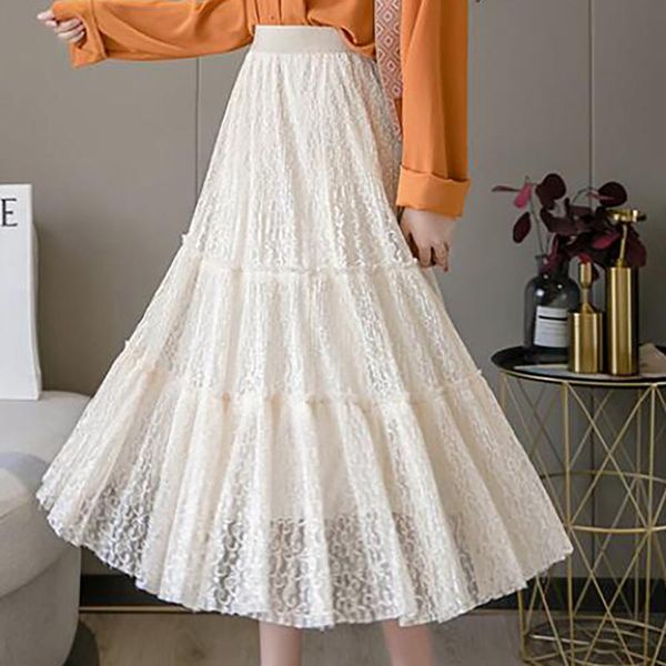 

fashion high waist skirts long mesh skirt womens pleated women long skirt spring summer belt elastic femme jupes, Black