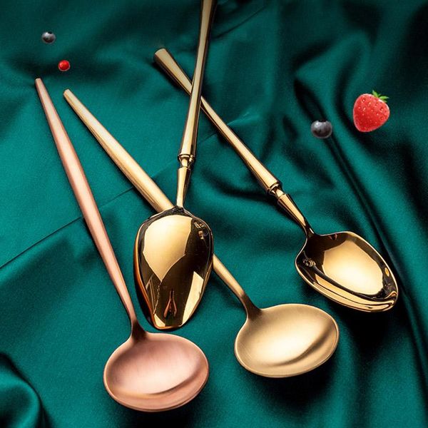 

spoons 304 stainless steel spoon, large solid thick household golden dinner spoon