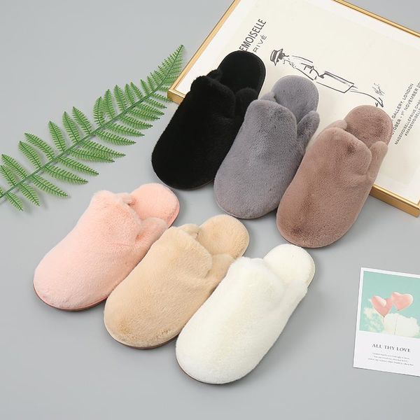 

slippers fashion flats shoes women slip on for 2021 flip flops fur winter warm candy colors, Black
