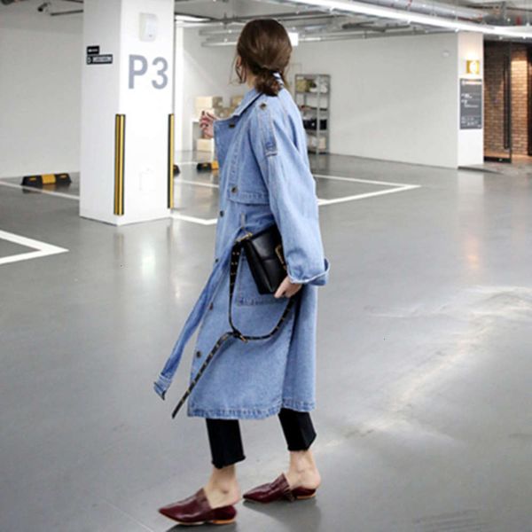 

fashion 2020 spring version and autumn new loose denim windbreaker middle long single breasted waist tie jacket luxury women ing, Tan;black