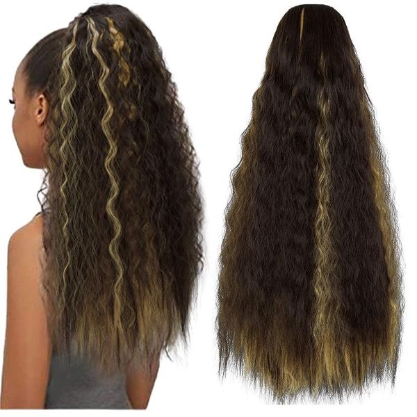 

synthetic wigs kinky straight ponytail for women drawstring afro yaki hair 22inches long, Black