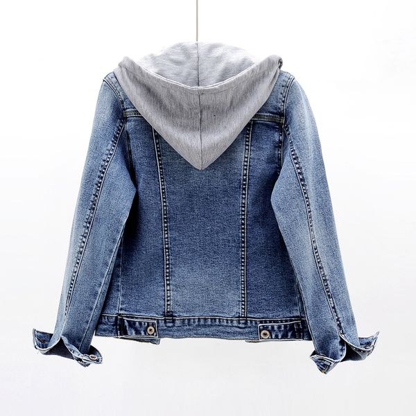 

spring new plus size slim short removable hooded denim women korean chaqueta mujer elastic jeans jacket female basic coat s30x, Black;brown