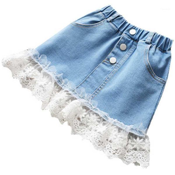 

summer fashion girls denim skirt kids arrival lace patchwork for cute princess baby skirts, Blue