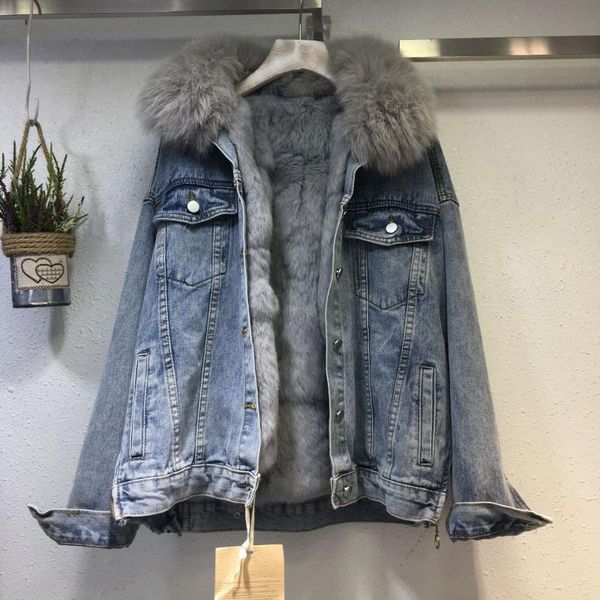 

women's jackets winter korean version of the loose and thin fur collar thick liner denim plus cashmere jacket female trend, Black;brown