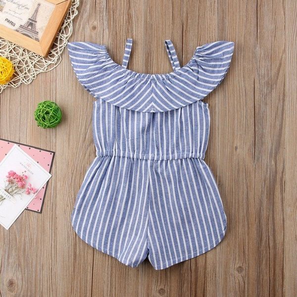

toddler baby kids girls ruffle stripe shoulder rompers straps jumpsuit clothes outfit sunsuit, Blue