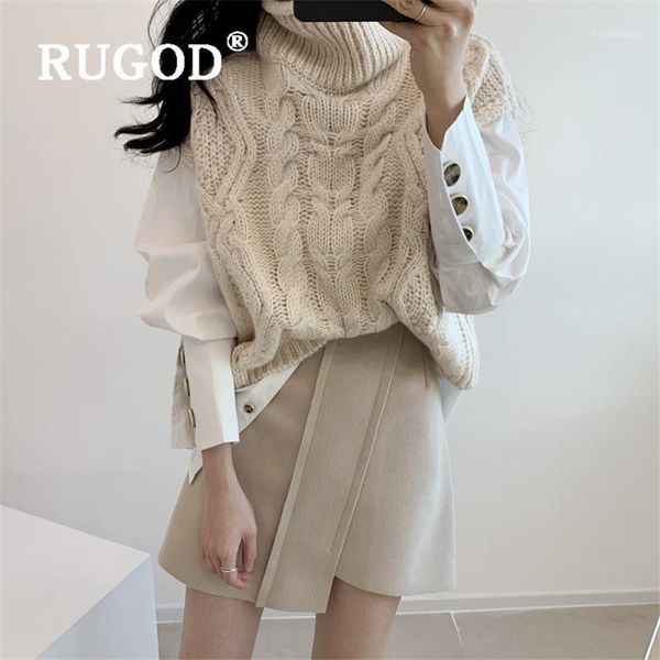 

autumn winter style sleeveless turtleneck solid color knitted sweater twist pattern warm vest kpop clothes1, White;black