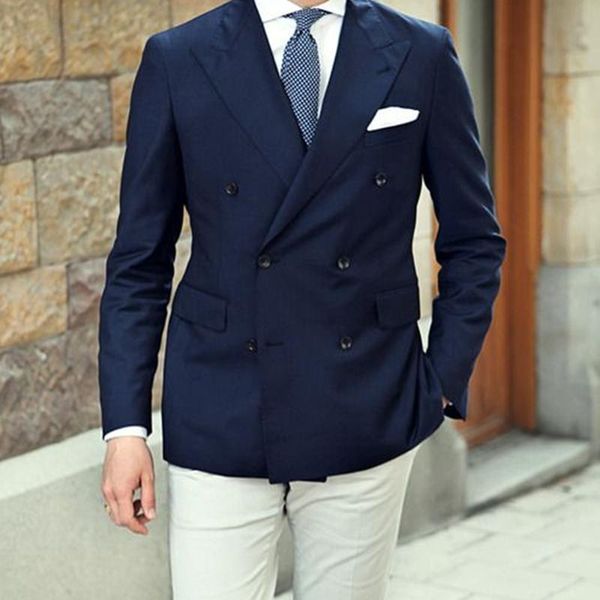 

men's suits & blazers tailor made fashion gentleman double breasted blue blazer slim fit groom tuxedo for wedding dress party male sets, White;black