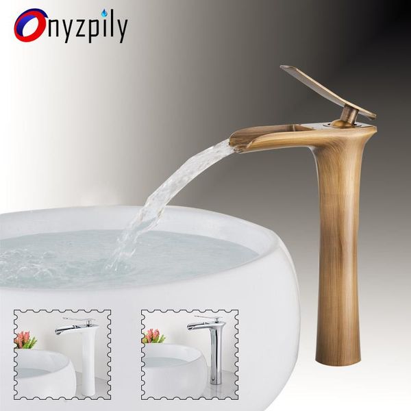 

bathroom sink faucets onyzpily basin faucet brass white chrome high style waterfall spout deck mount single hole handle