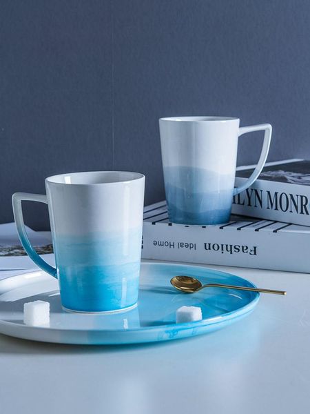 

mugs european modern and simple gradient blue ceramic mug as milk cup coffee teacup water breakfast office household