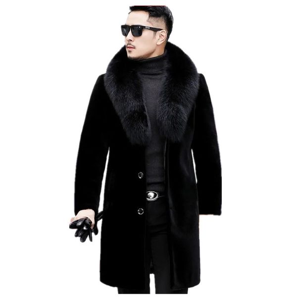 

black long short fleece men's fur coat stand collar retro comfortable fashion travel commuter