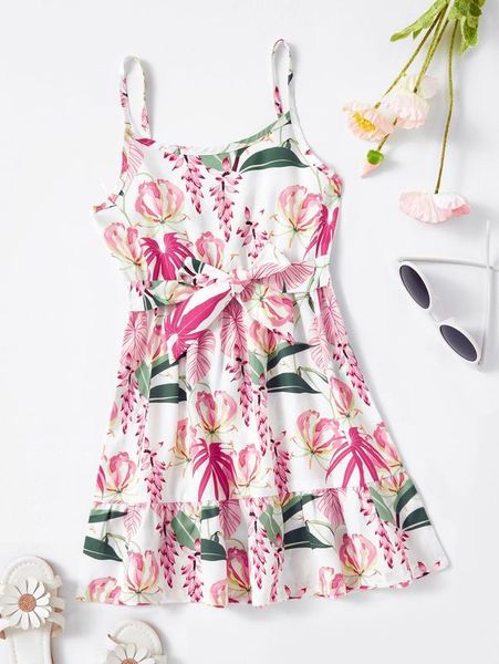 

toddler girls floral print knot front ruffle hem cami dress she, Red;yellow