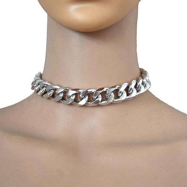 

chains punk exaggerated necklace metal big thick chain choker women goth necklaces fashion night club jewelry, Silver
