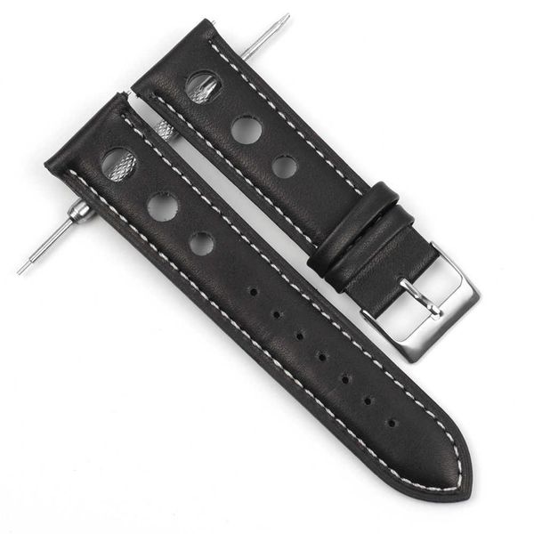 

onthelevel handmade breathable watch strap belts 18mm 20mm 22mm 24mm genuine leather black strap soft wist bracelet watch band h0915, Silver