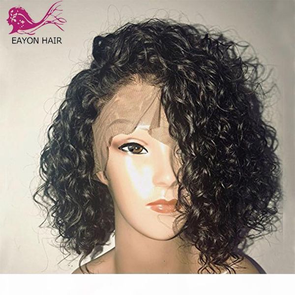 

13x4 short curly bob wigs for women pre plucked curly human hair wig brazilian bob lace front wigs eayon lace wig remy, Black;brown