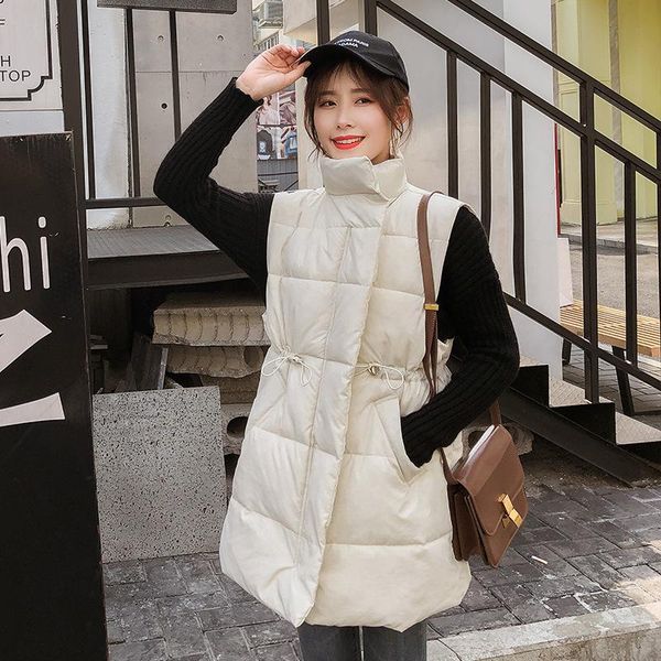 

women's vests women long vest winter warm plus size 2xl down cotton padded coat female zipper veats sleeveless jackets waistcoat, Black;white