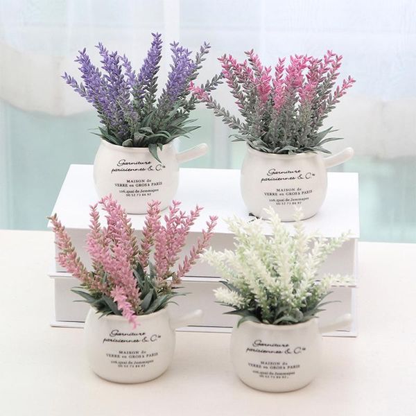 

decorative flowers & wreaths 1pcs artificial plants bonsai lavender pot fake potted ornaments for home decoration el garden decor