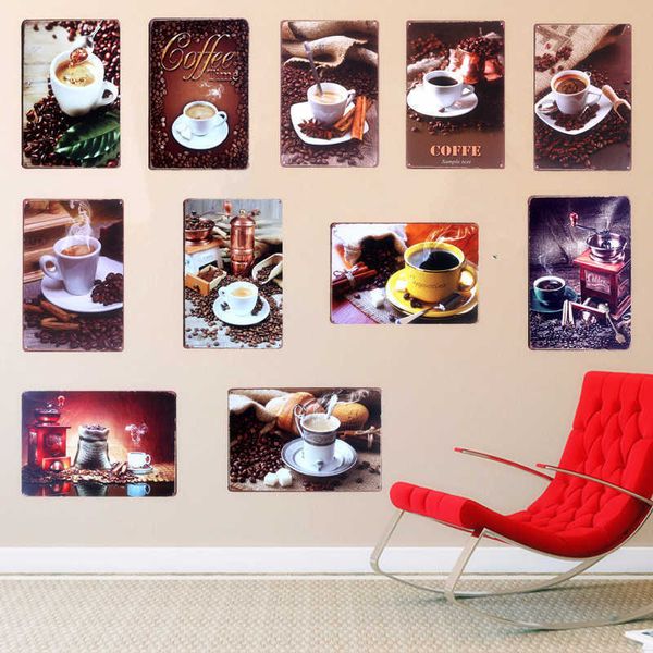 

11 styles hd coffee decorative plates retro plaque vintage metal tin signs bar pub cafe home kitchen wall decor n045