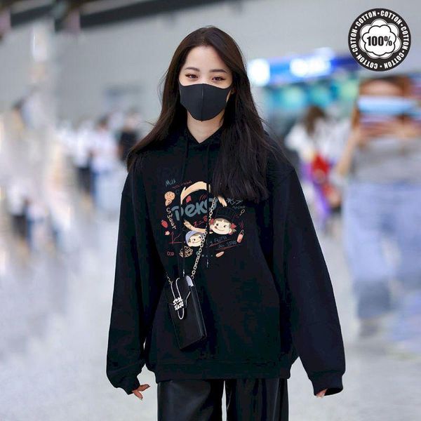 

women's hoodies & sweatshirts 100% cotton women 2021 autumn winter harajuku long-sleeved hooded loose jacket casual fashion streetwear, Black