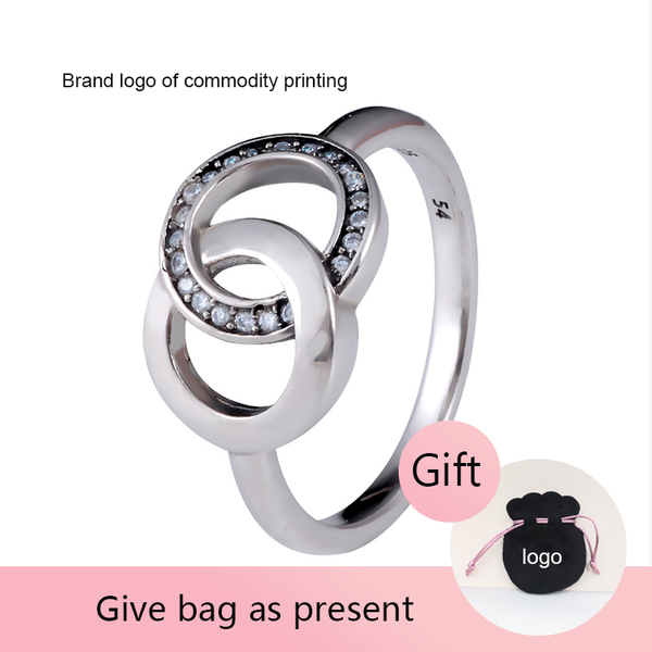 

cluster rings pan-style 925 sterling silver ring with brand logo double for women cross couple gift vintage fashion, Golden;silver