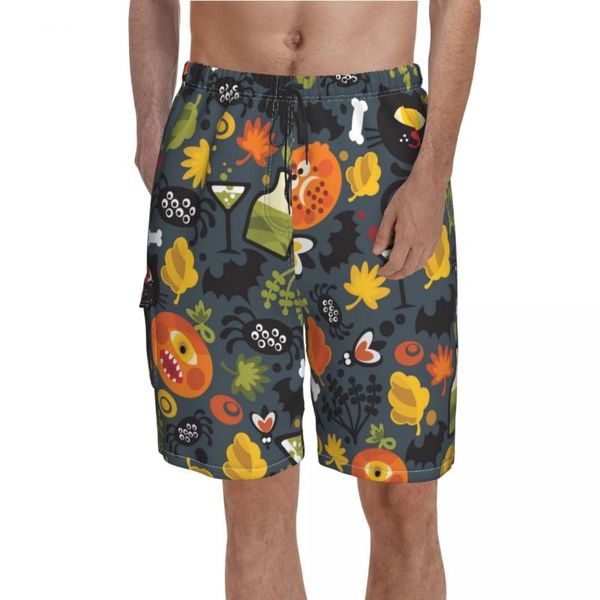 

men's shorts halloween cat pumpkin board funny animals polyester swimming trunks beach pattern men swim, White;black