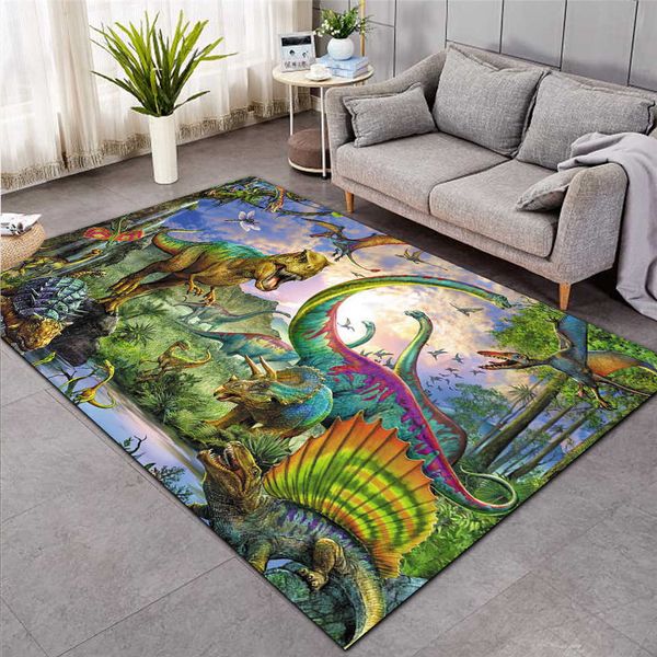 Dinossauro Shaggy Anti-Skid Floor Tapete 3D Tapete Não-Slip Rug RoG Sala de jantar Sala de estar macia Criança Quarto Mat Tapete Decoração de Casa 016 210727